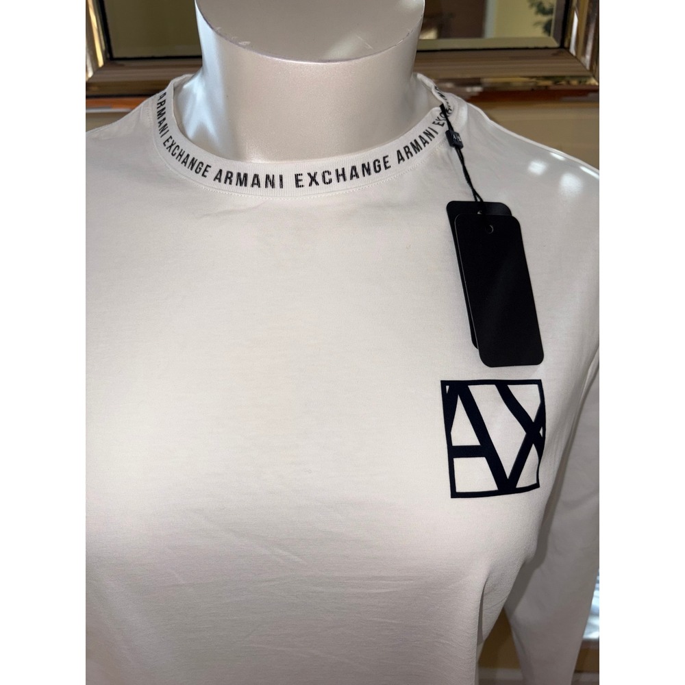 Armani Exchange Mens XL White Long Sleeve Logo T-Shirt Jumper New - Picture 2 of 5
